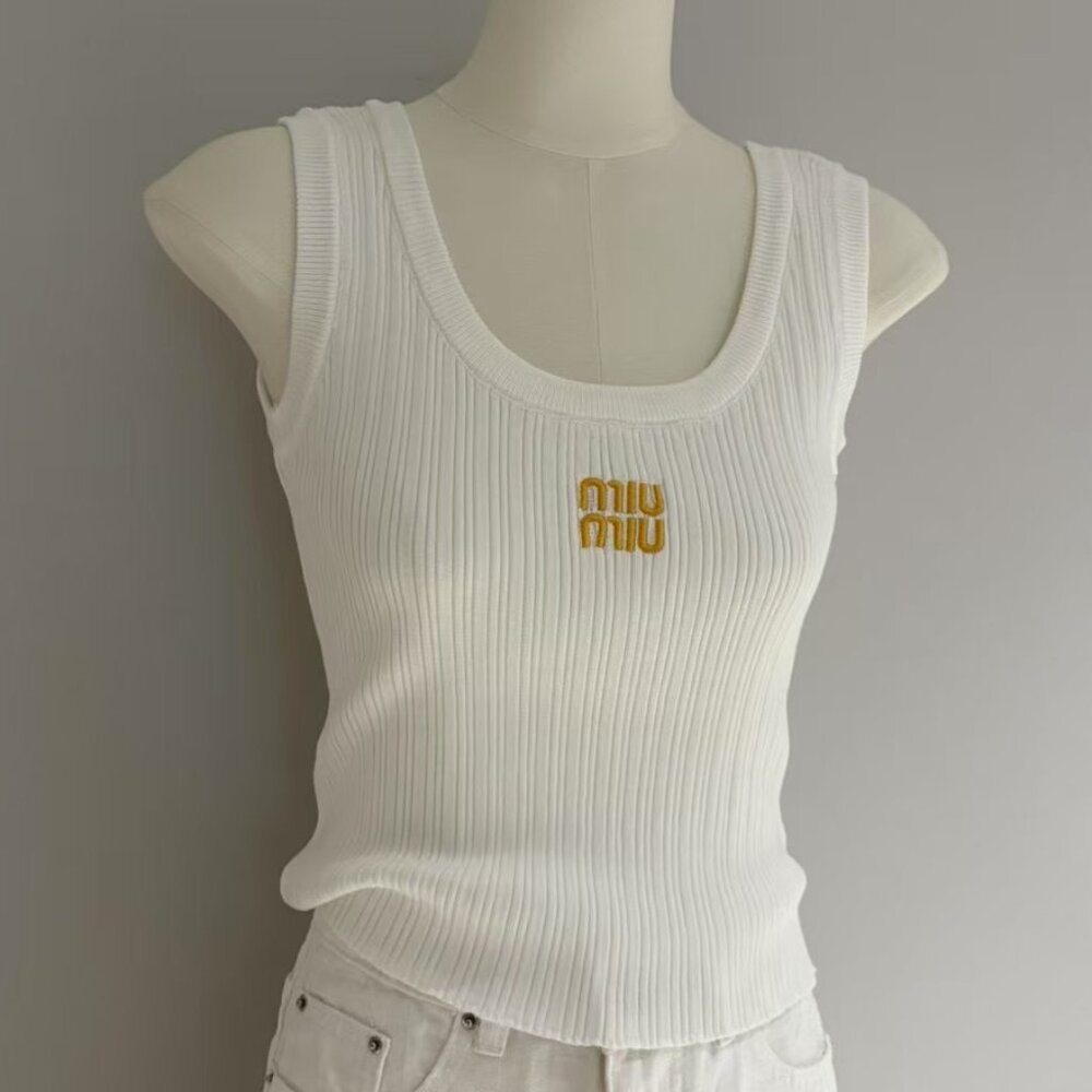 Miu Miu  Women's White Sports Casual Knit Tank Top